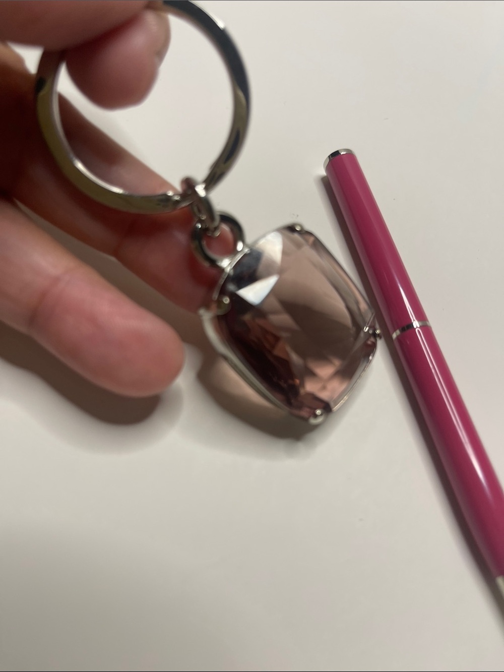 Coach Faceted Smoky Rose Gem Keychain - Silver Hardware and Coach Pen - Picture 2 of 6